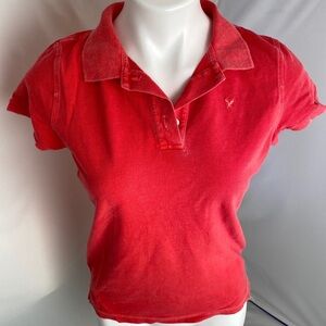 American Eagle red distressed short sleeve polo